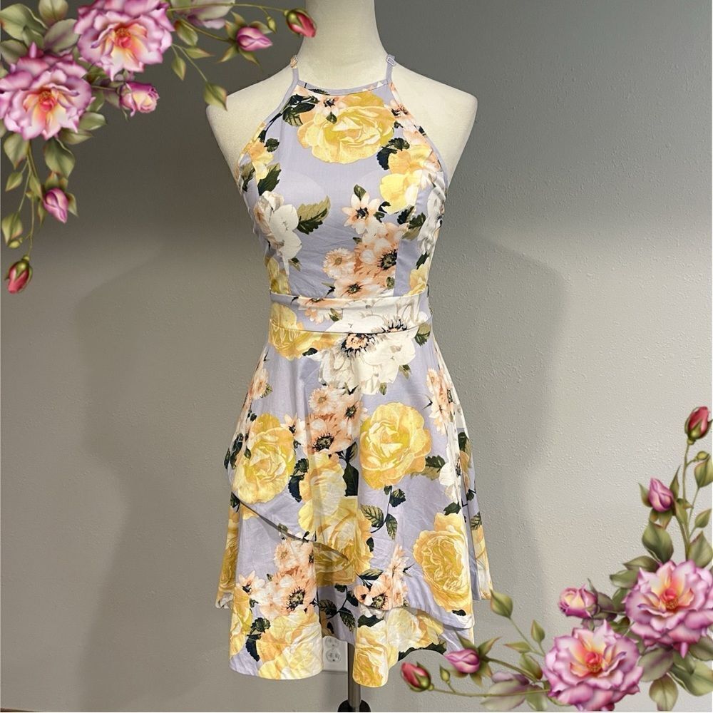 Speechless adjustable straps mini floral halter skater style sundress
